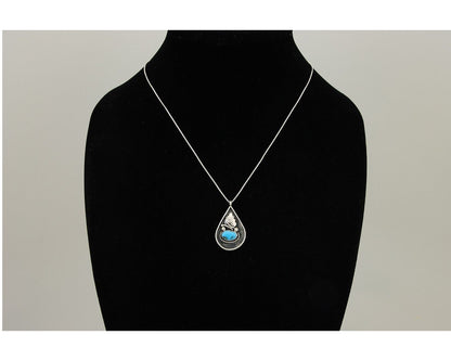Navajo Necklace 925 Silver Natural Blue Turquoise Artist Signed JASON BAHE C.80s