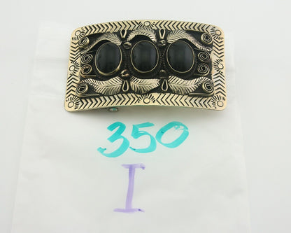 Navajo Concho Belt Buckle .999 Nickel Onyx Native American Artist 2x3 in C.80's