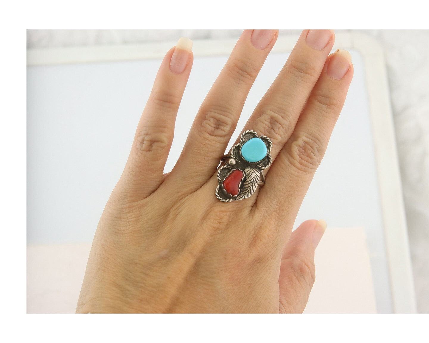 Vintage Navajo Ring 925 Sterling Natural Gemstones Signed Justin Morris Sz 7.0