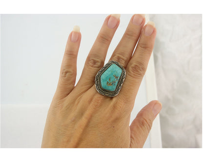 Vintage Navajo Ring 925 Sterling Authentic Traditional Turquoise Size 11