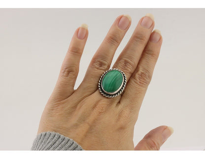 Navajo Ring 925 Silver Natural Malachite Native American Artist Size 8.0 C.80's