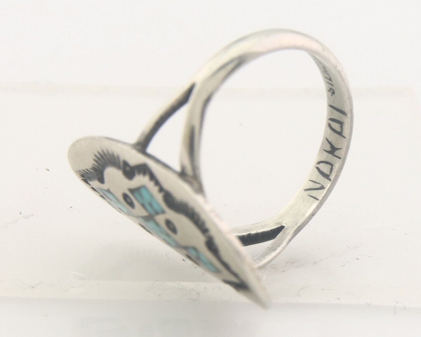Navajo Ring 925 Sterling Natural Chip Inlay Turquoise C.80's Size 5.75
