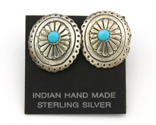 Navajo Concho Earrings Sterling Silver Handmande Vintage Hand Stamped Native Art