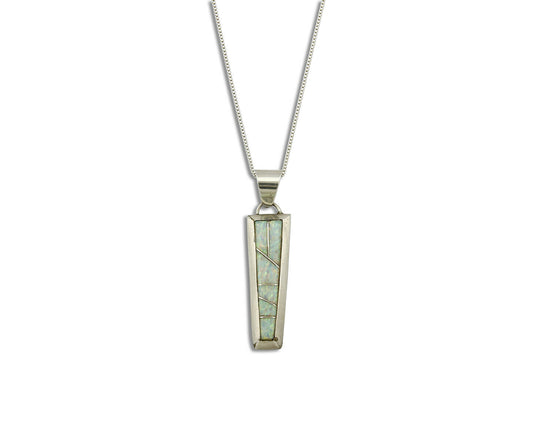 Navajo Inlaid Pendant .925 Silver Simulated Opal Necklace
