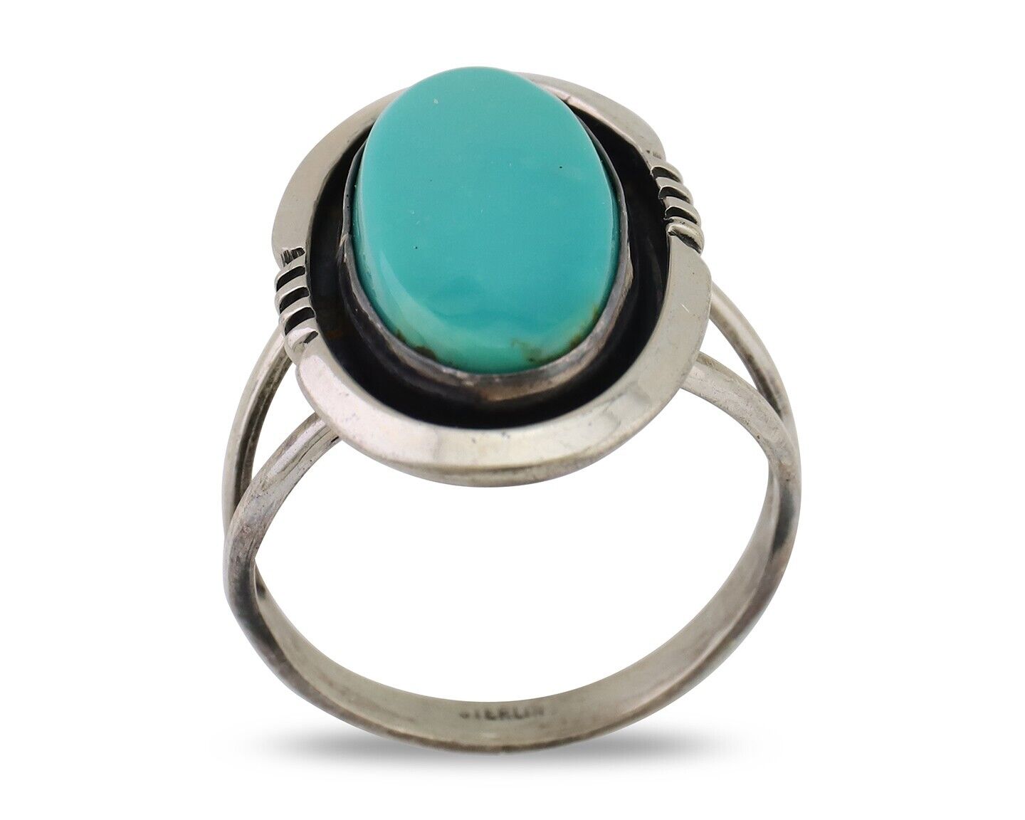 Navajo Hand Stamped Ring 925 Silver Natural Turquoise Native Artist C.80's
