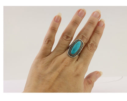 Navajo Ring 925 Silver Blue Turquoise Native Artist Signed M Begay C.80's