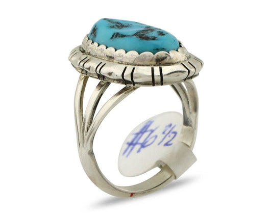 Navajo Ring 925 Silver Sleeping Beauty Turquoise Artist Signed BB C.80's