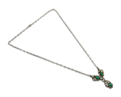 Navajo Necklace 925 Silver Natural Malchite Native American Signed SN C.80's