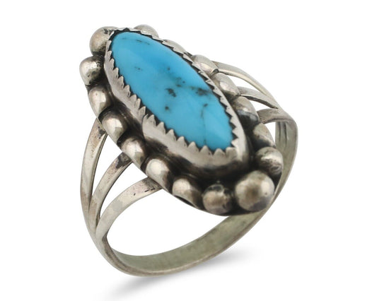 Navajo Ring .925 Silver Sleeping Beauty Turquoise Signed SkyStone Creations C80s