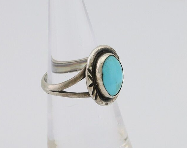 Navajo Ring 925 Silver Kingman Turquoise Native American Artist C.80's