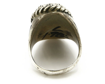Navajo Ring .925 SOLID Silver Kingman Turquoise Signed Artist Ti Circa 1980's