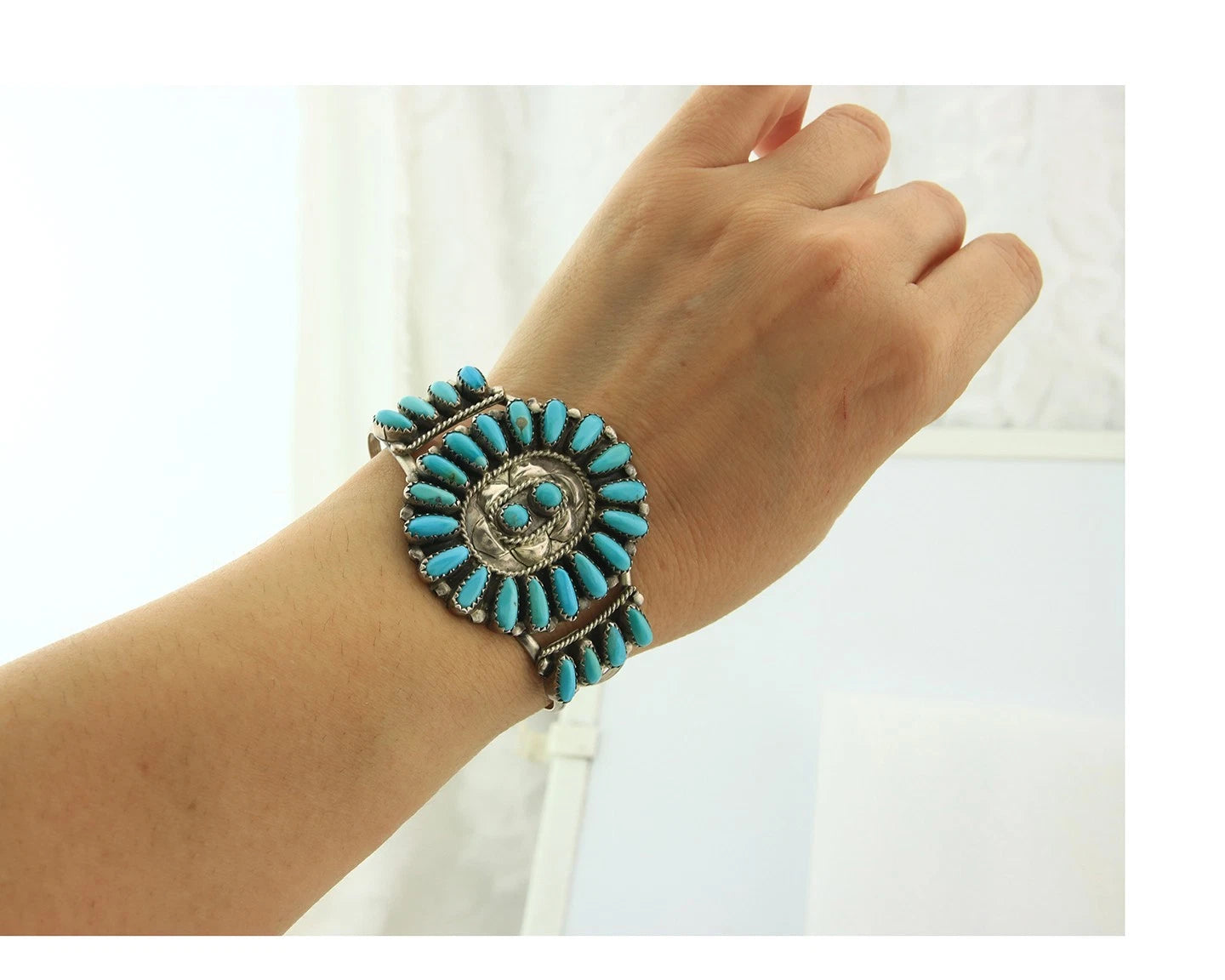 Navajo Cuff Bracelet Sterling Silver Turquoise Vintage Signed Paul Jones