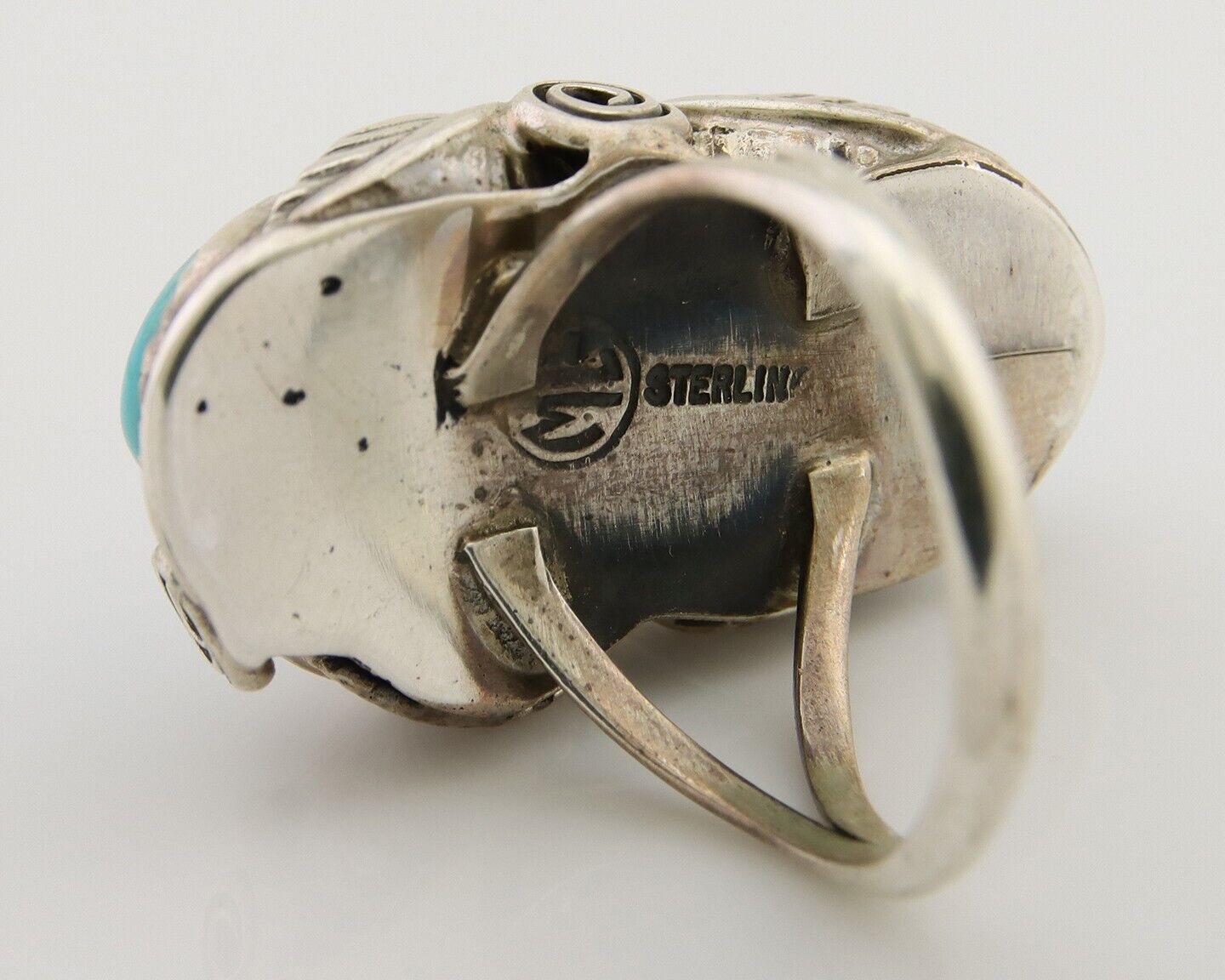 Navajo Ring .925 Silver Sleeping B Turquoise Artist Signed MP C.80's