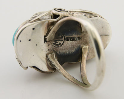 Navajo Ring .925 Silver Sleeping B Turquoise Artist Signed MP C.80's
