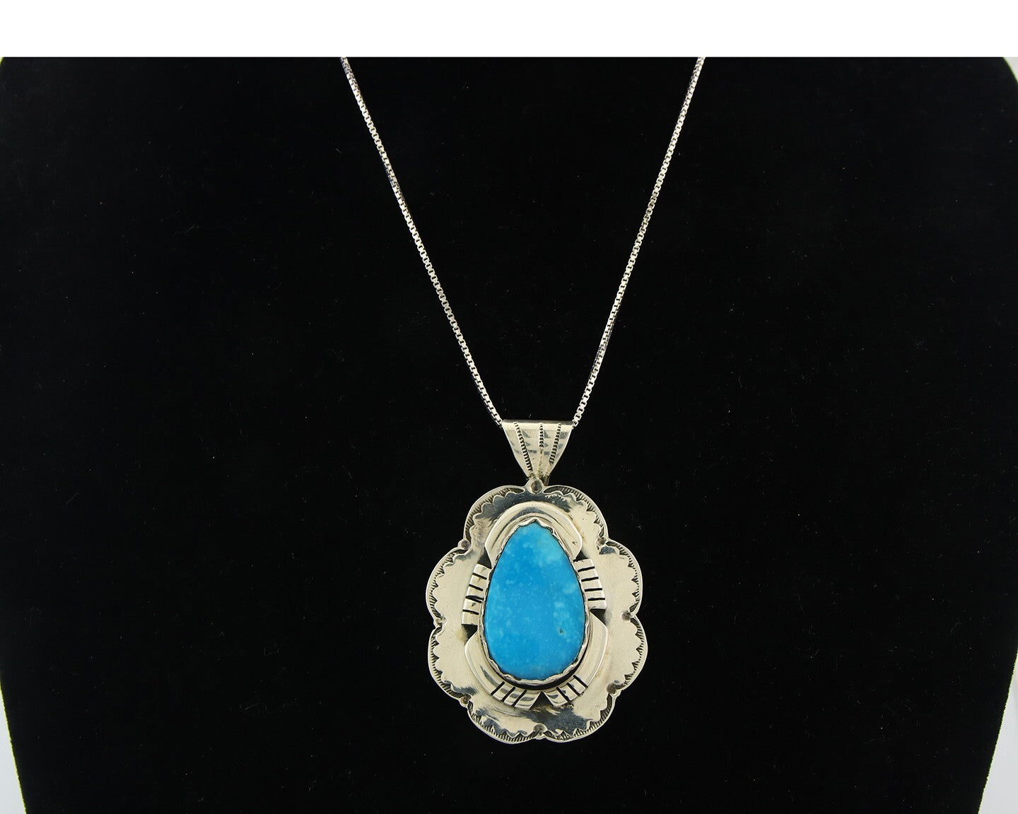 Navajo Sterling Silver Necklace Authentic Turquoise Vintage Signed Montoya