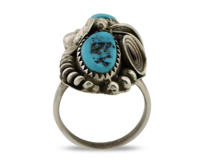 Navajo Ring 925 Silver Sleeping Beauty Turquoise Signed Max Calabaza C.80's