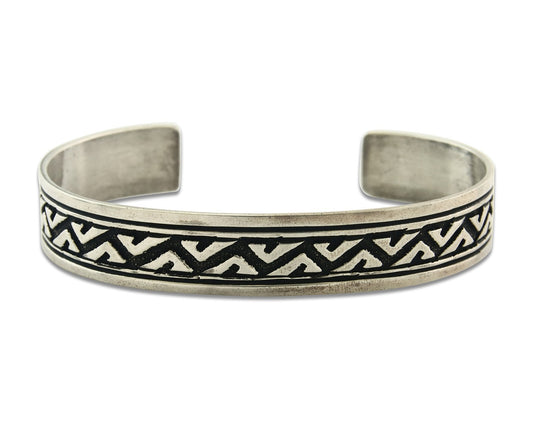men Vintage Navajo Bangle Bracelet Sterling Silver Handmade Signed Thomas Singer
