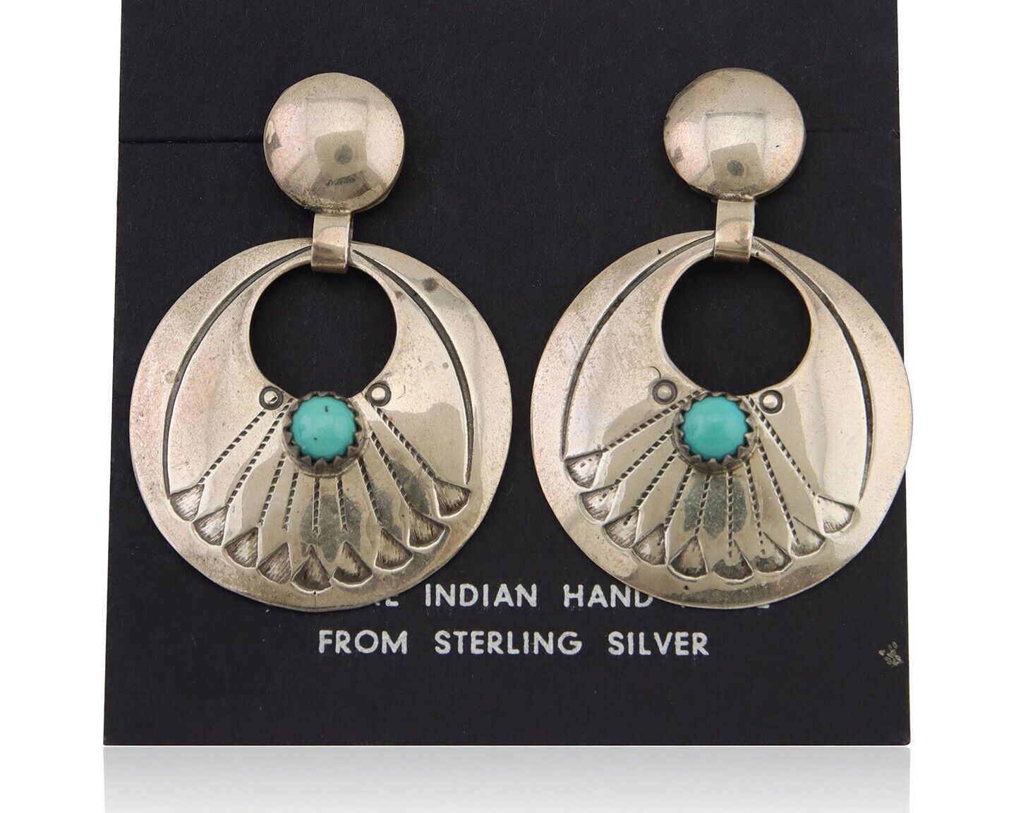 Navajo Dangle Earrings 925 Silver Natural Turquoise Native American Artist C80s