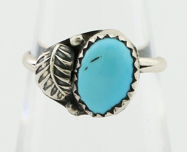 Navajo Ring 925 Silver Sleeping Beauty Turquoise Native American Artist C.80's