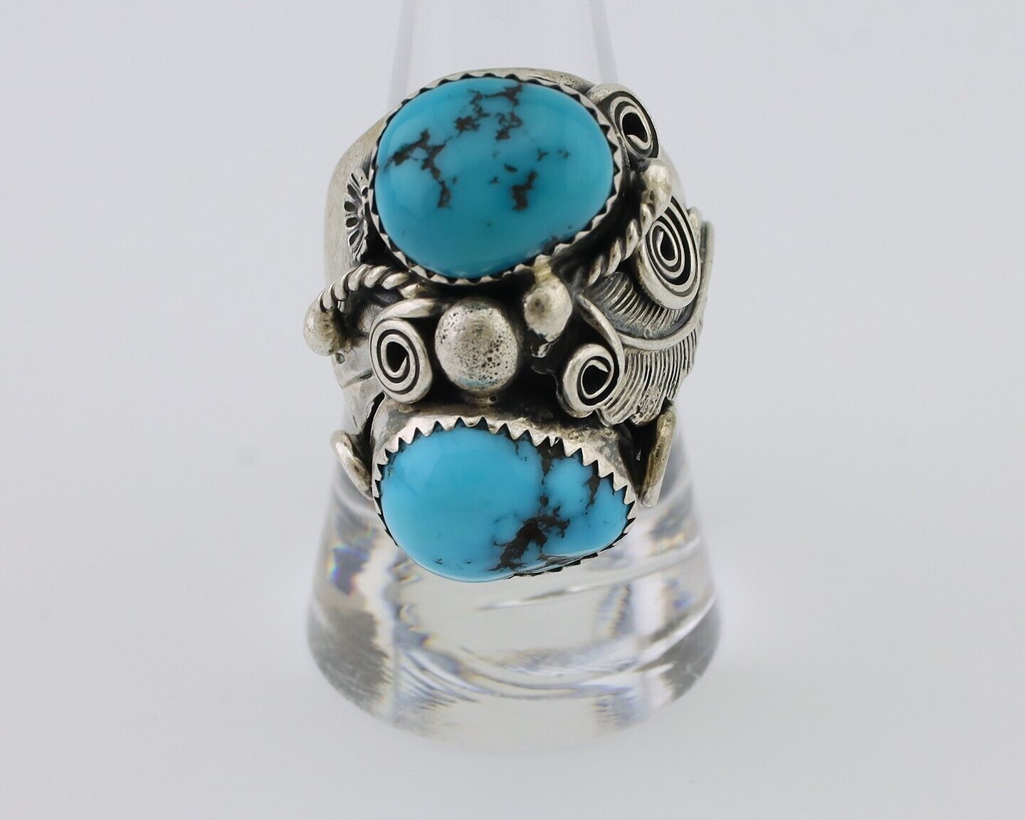 Navajo Ring 925 Silver Sleeping Beauty Turquoise Artist Signed BC C.80's