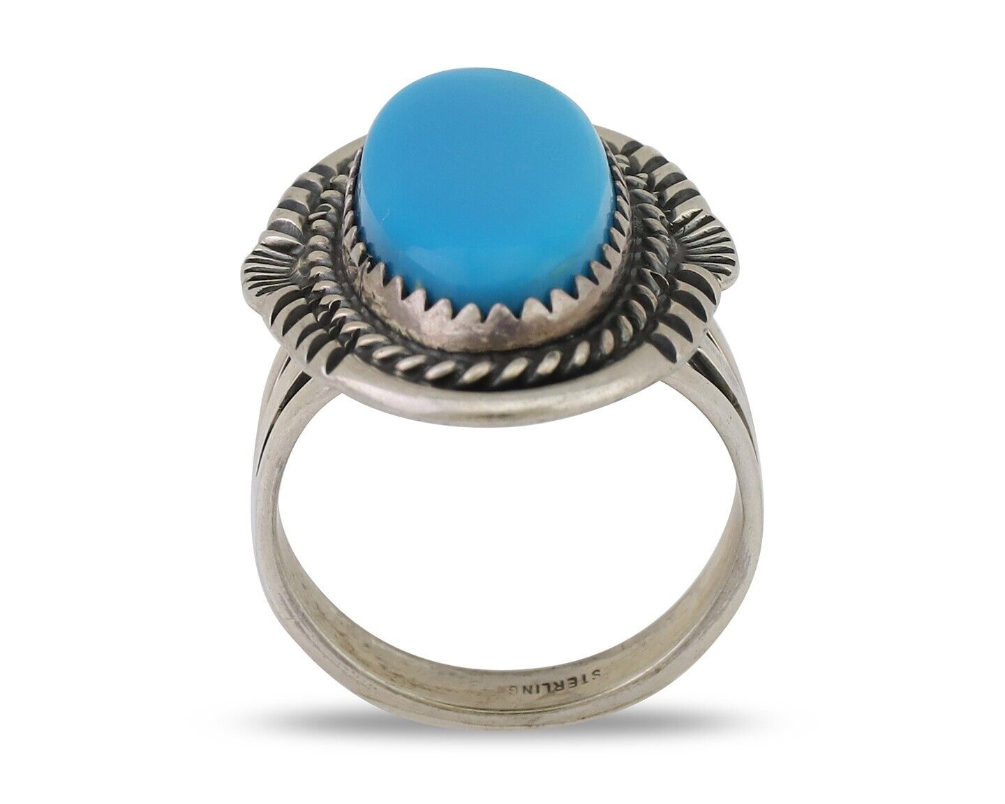 Navajo Hand Stamped Ring 925 Silver Natural Turquoise Native Artist C.80's
