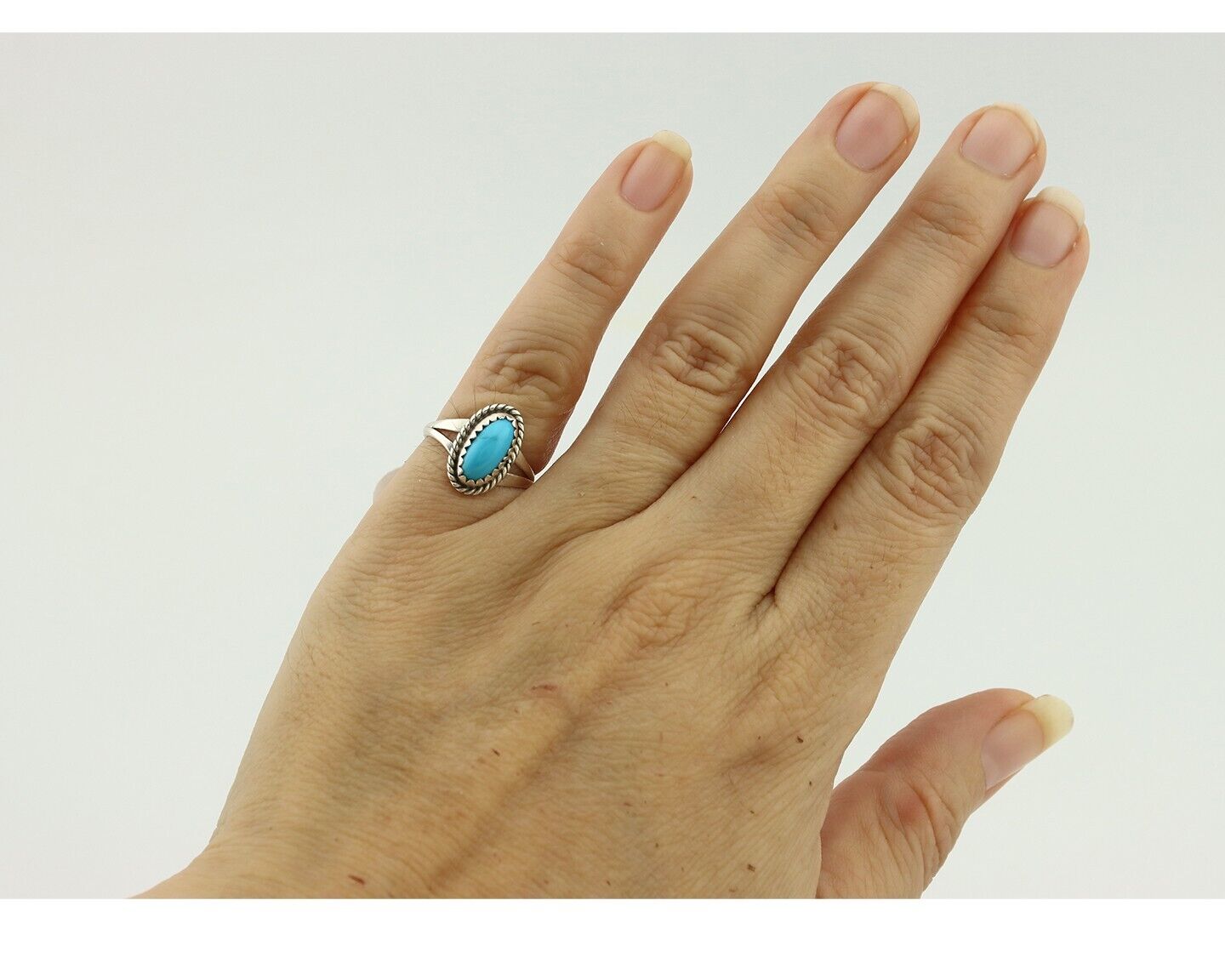 Navajo Ring .925 Silver Sleeping Beauty Turquoise Native American Artist C.80's