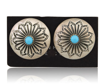 Navajo Shield Earrings 925 Silver Blue Turquoise Artist Signed SN C.80s