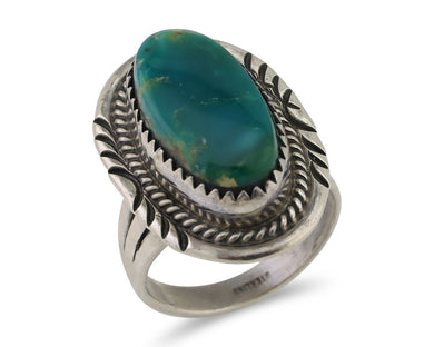 Navajo Hand Stamped Ring 925 Silver Natural Turquoise Native Artist C.80's