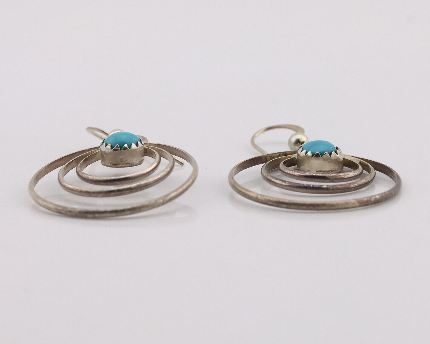 Navajo Dangle Handmade Earrings 925 Silver Blue Turquoise Native Artist C.80's