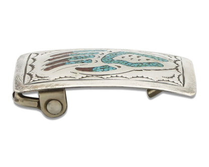 Navajo Belt Buckle .925 Silver Handmade Chip Inlay Artist Signed Begay C.80's