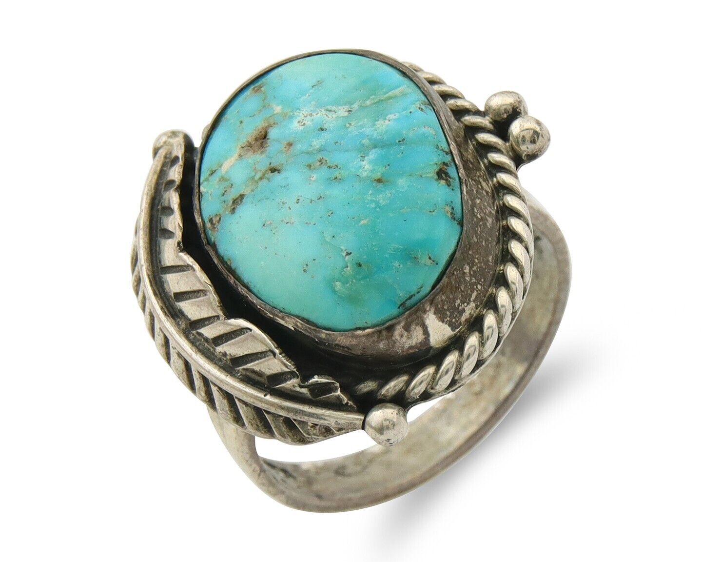 Mexican Handmade Ring 925 Sterling Natural Mined Turquoise C.80's Size 7.25+