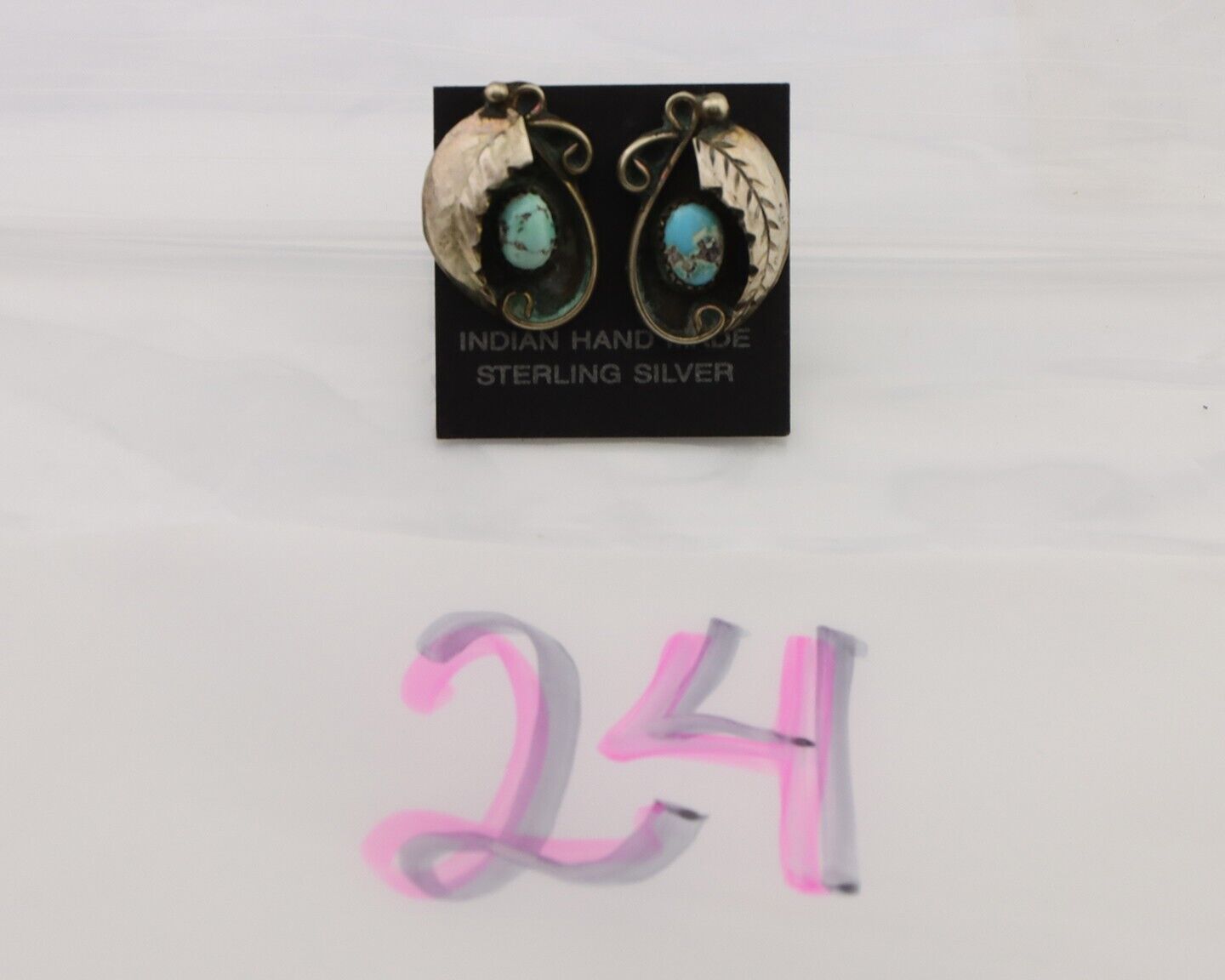 Navajo Earrings 925 Silver Natural Turquoise Native American Artist C.80's