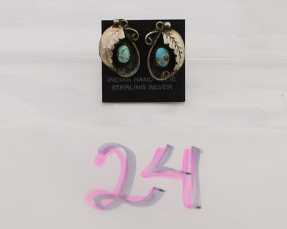 Navajo Earrings 925 Silver Natural Turquoise Native American Artist C.80's