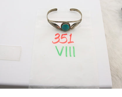 Vintage Navajo Bangle Bracelet Sterling Silver Handmade Turquoise Signed