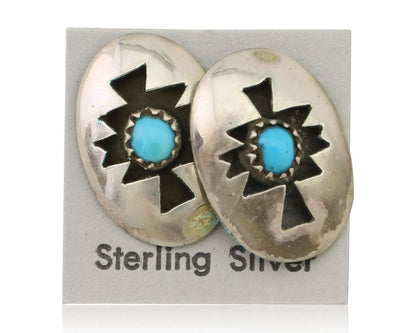 Navajo Hand Cut Earrings 925 Silver Natural Turquoise Native Artist C.80's