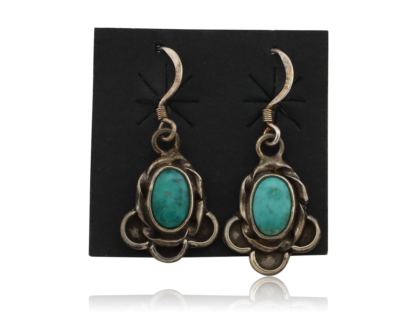 Navajo Earrings 925 Silver Natural Blue Turquoise Native American Artist C.80s