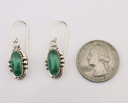 Navajo Earrings 925 Silver Natural Malachite Native American Artist C.80s