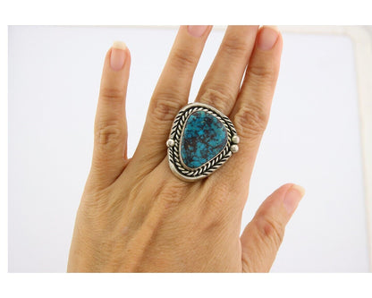 Navajo Ring 925 Sterling Natural Blue Turquoise Signed Ben S C.80's Size 7.0
