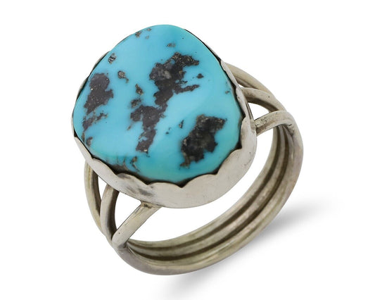 Navajo Ring 925 Silver Natural Blue Turquoise Signed Tony Guerro C.80's