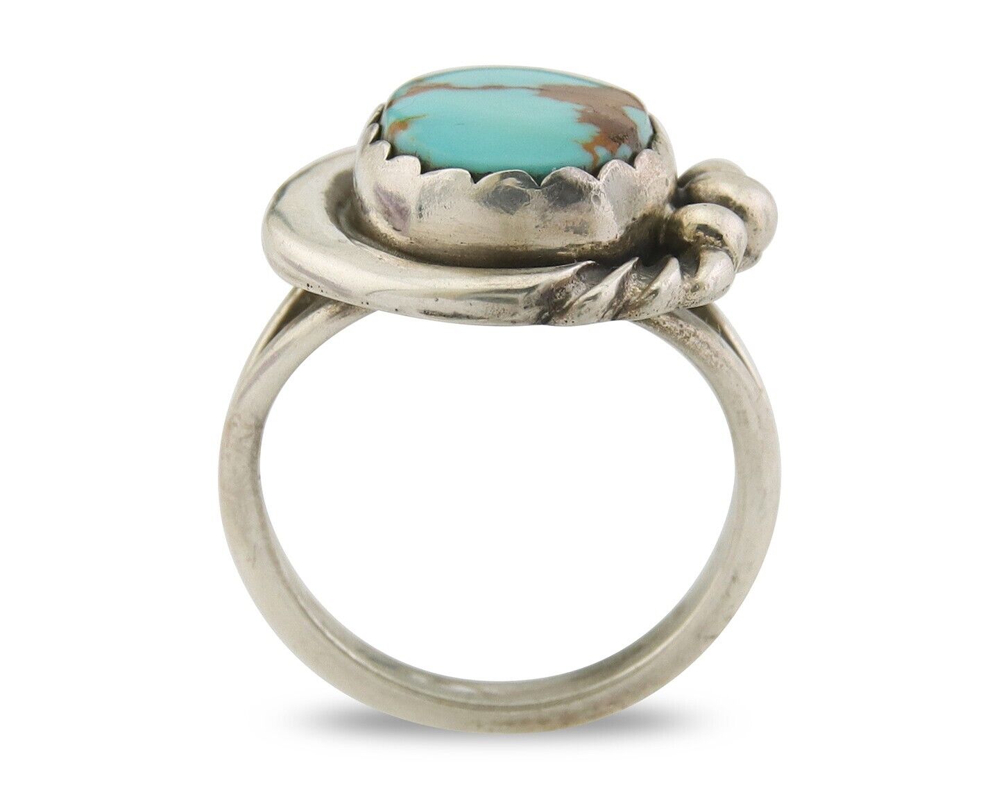 Navajo Ring 925 Sterling Natural Blue Turquoise Native Artist C.80's Size 5.2