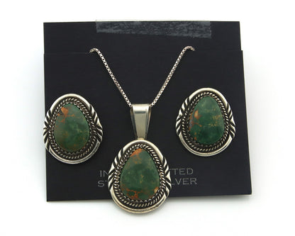 Navajo Necklace Earrings Set Sterling Silver Turquoise Vintage Authentic Sign AB