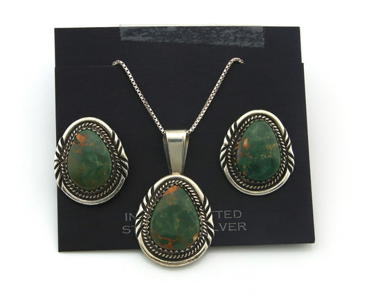 Navajo Necklace Earrings Set Sterling Silver Turquoise Vintage Authentic Sign AB