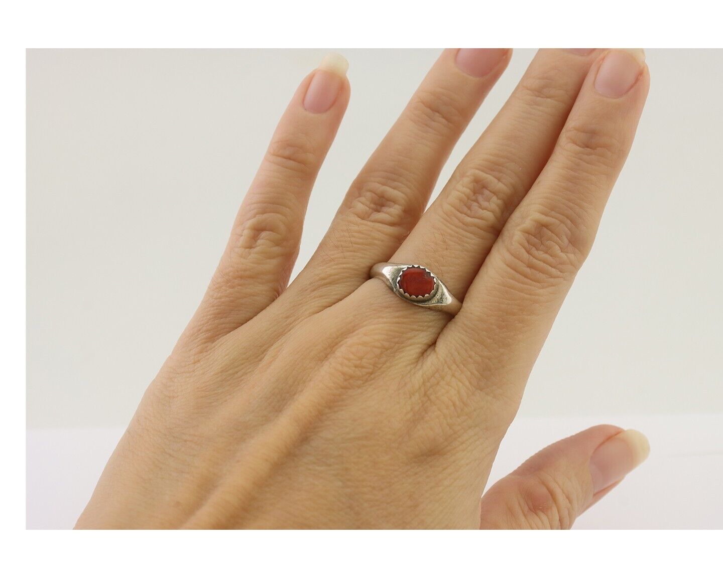 Navajo Handmade Ring 925 Silver Natural Mediterranean Coral Native Artist C.80's