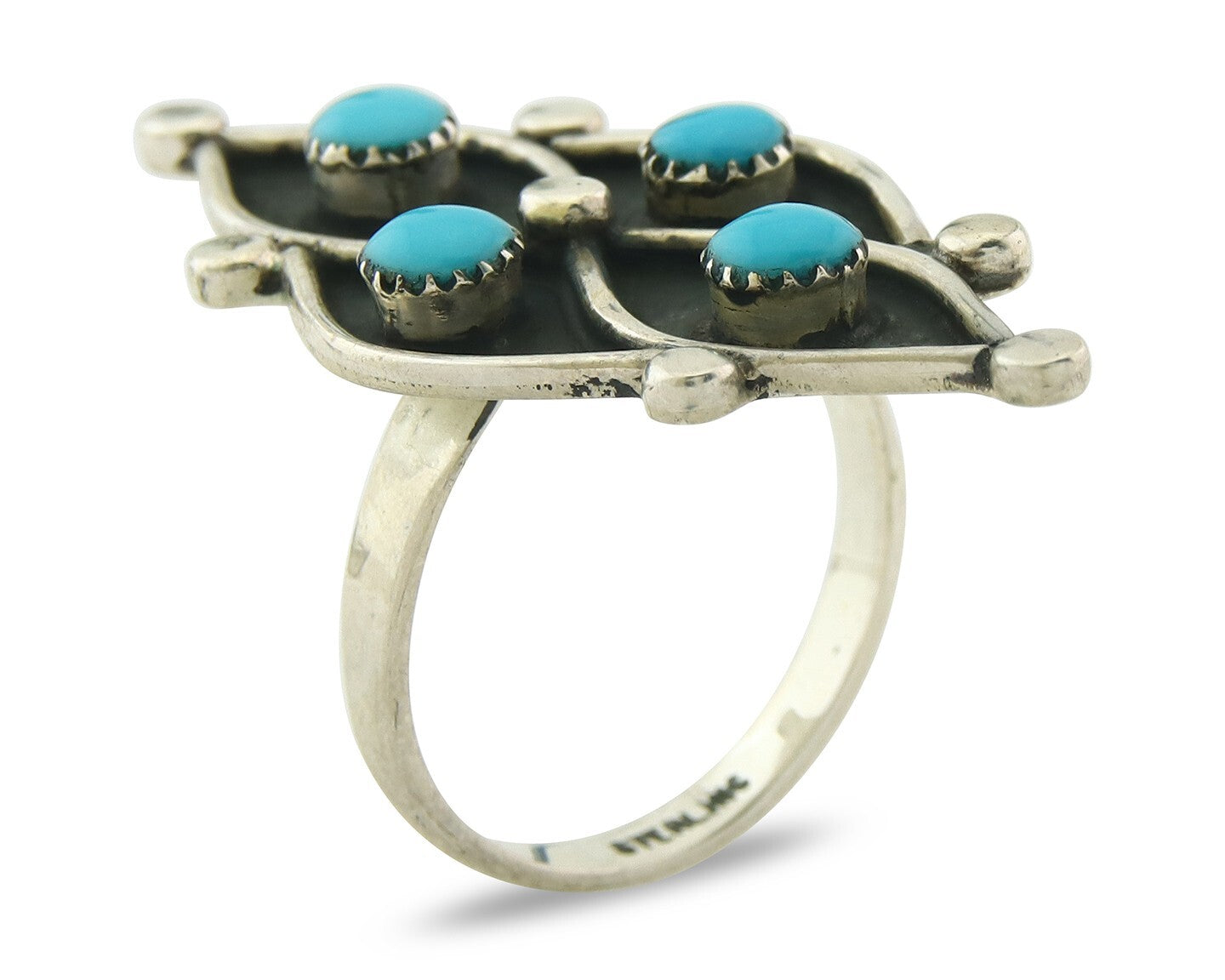 Vintage Zuni Ring 925 Sterling Authentic Natural Turquoise Native Artist Sz 8.25