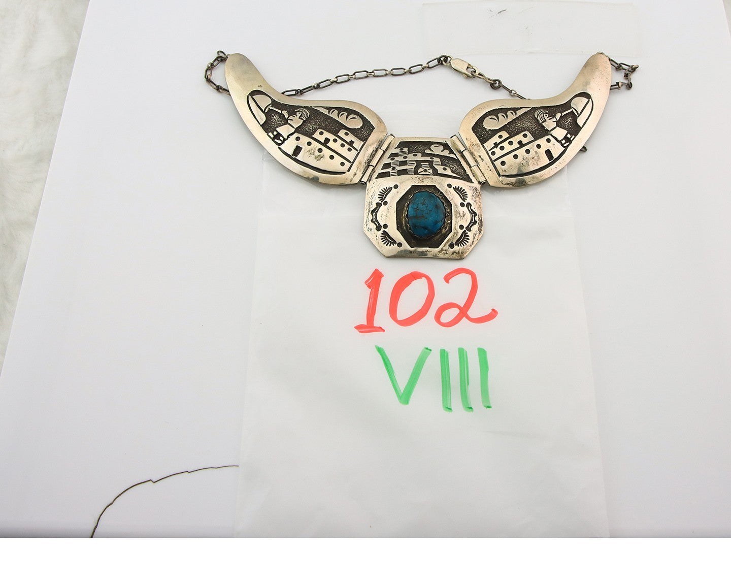 Navajo Necklace Sterling Silver Authentic Natural Turquoise Vintage Signed HY