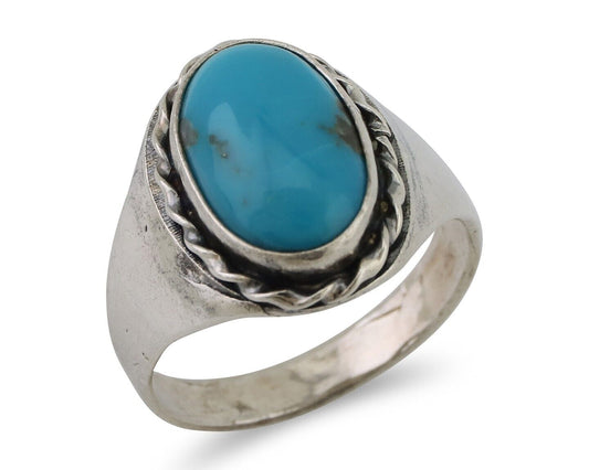 Mens Navajo Ring 925 Silver Sleeping Beauty Turquoise Native Artist C.80's