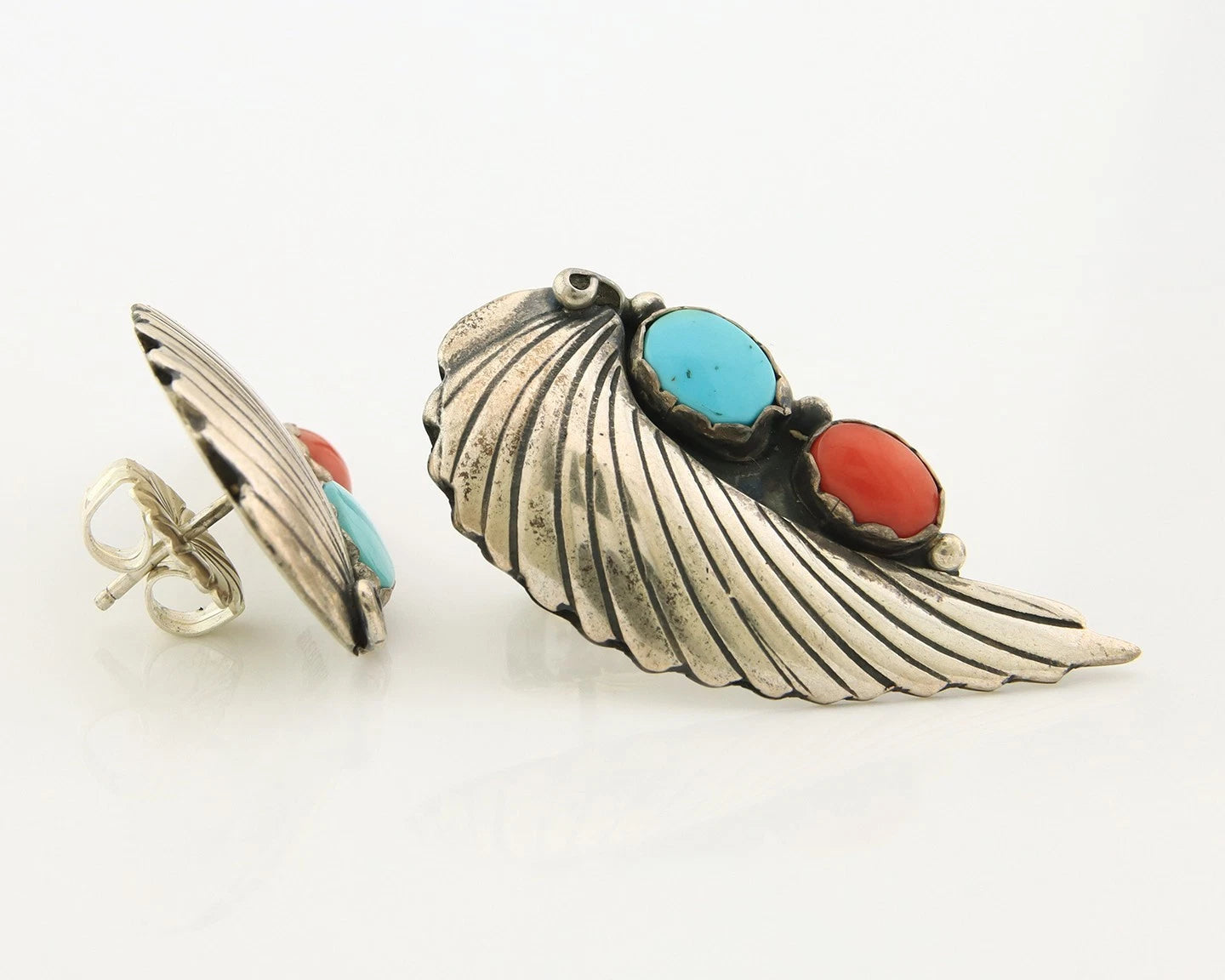 Navajo Angel Wing Earrings Sterling Silver Natural Gemstones Vintage