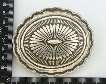 Navajo Belt Buckle 925 Sterling Silver Concho Signed R Martinez 1.5x2.5 in C.80s