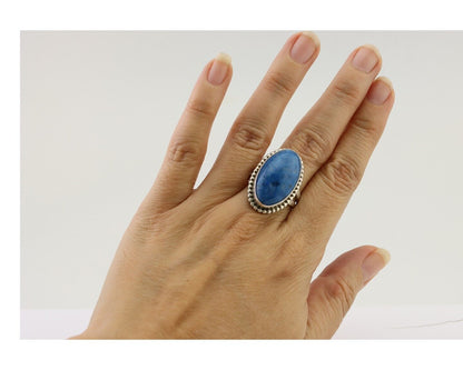 Navajo Handmade Ring 925 Silver Blue Denim Lapis Native American Artist C.80's