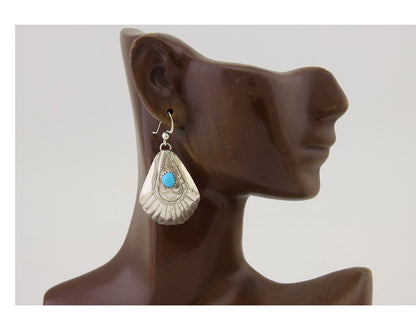 Navajo Earrings 925 Silver Turquoise Artist Signed Dean Brown C.80's